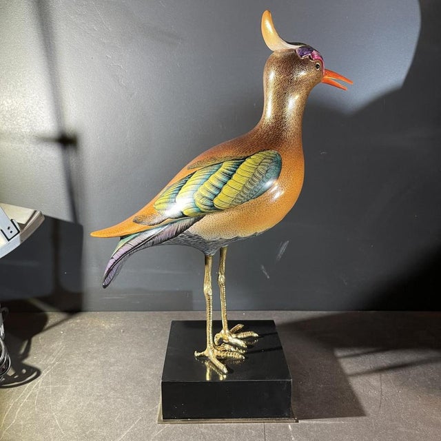 Crested Bird Polychrome Porcelain & Ormolu Sculpture, 1970s For Sale - Image 17 of 18