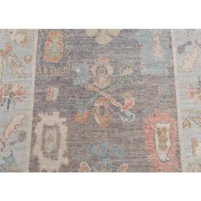 Turkish Oushak Rug Gray Multi Color Hand Knotted Wool Rug 4' X 6'1" For Sale - Image 4 of 8