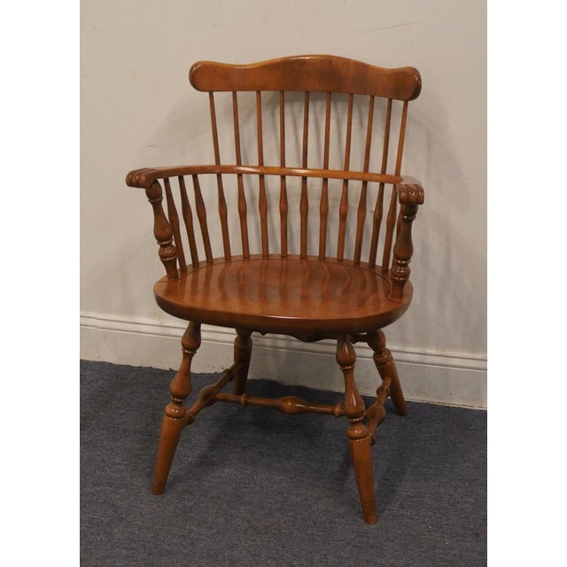 American Ethan Allen Heirloom Nutmeg Maple Comb Back Dining Arm Chair 10-6102a For Sale - Image 3 of 10