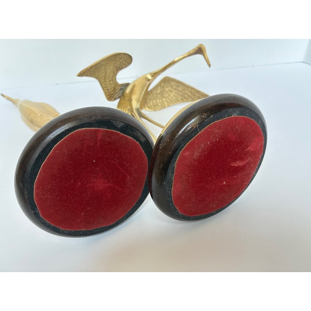 Mid Century Modern Large Brass Crane Figures on Wood Base - A Pair For Sale - Image 9 of 12