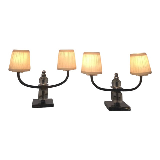 French Art Deco Lamps Attributed to Jacques Adnet - a Pair For Sale