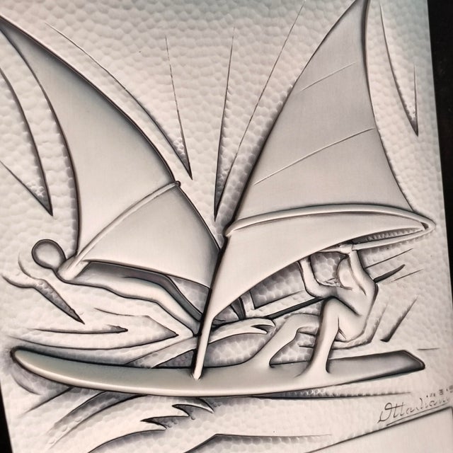 Vintage 925 Sterling Silver Sheet Windsurfing Trophy Plaque by Ottaviani. Italy, 1970s For Sale - Image 6 of 10