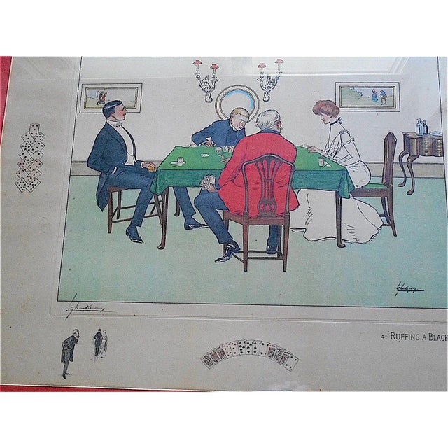 Realism Antique 19th C. Framed Elephant Folio Size Pencil Signed Card Game Lithograph - "Bridge" For Sale - Image 3 of 7