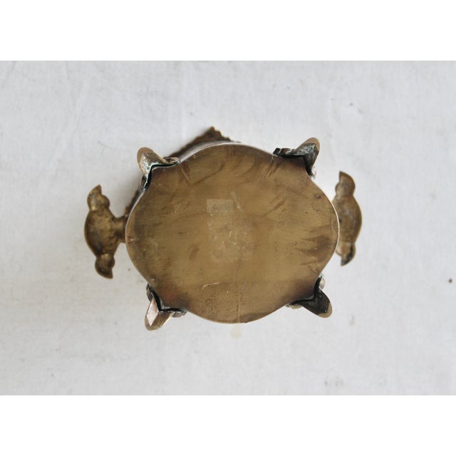 Vintage Art Nouveau Style Ornate Etched Brass Planter Footed With Handles For Sale - Image 9 of 12