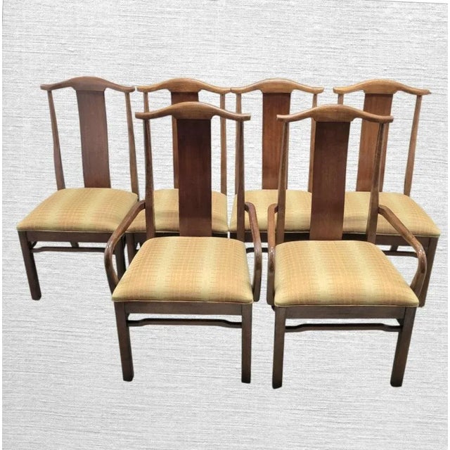 1980s Vintage Bernhardt Mid Century Modern Michael Taylor Style Pecan, Walnut Sleek Dining Room Chairs- A Set 6 For Sale - Image 5 of 16