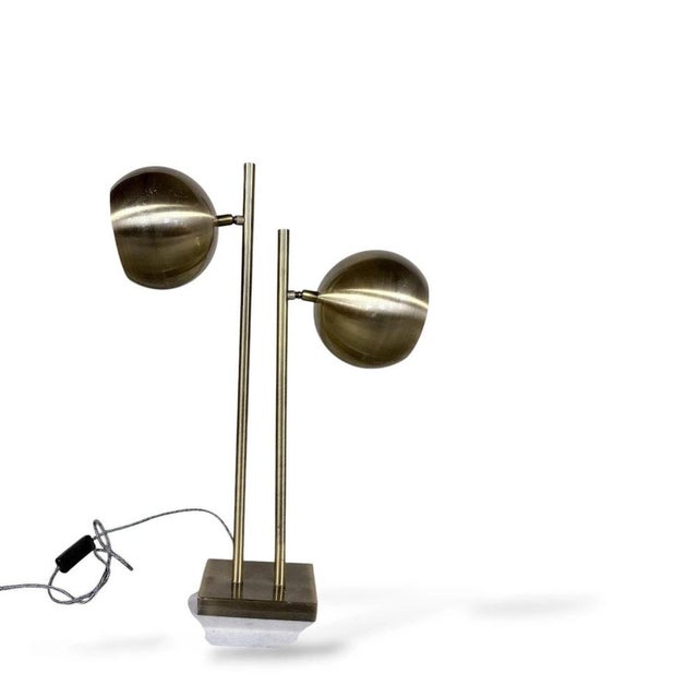 Contemporary Mid-Century Brass Table Lamp with Dual Orb Marble Base, 1960s For Sale - Image 3 of 9
