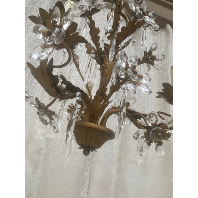 Metal Vintage Circa 1920 French Crystal Flowers Chandelier For Sale - Image 7 of 13