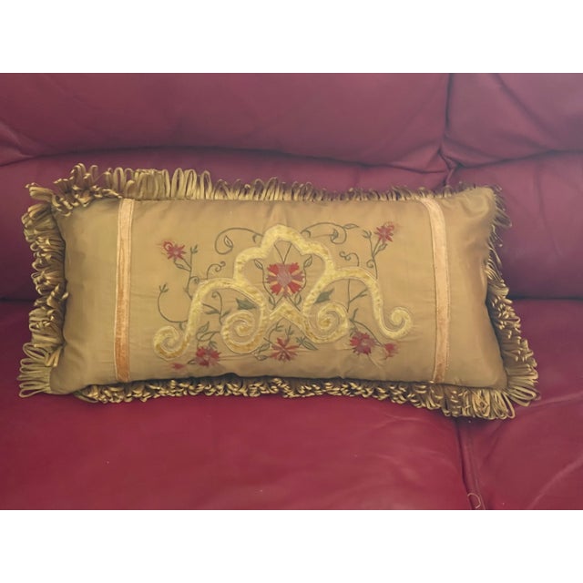 Shabby Chic 1960s Gorgeous Silk Neobaroque Regency Lumbar Pillow Feather Down For Sale - Image 3 of 7