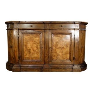 Contemporary 18th Century Style Italian Bombata Radica Handcrafted Italian Walnut Credenza - in Stock For Sale