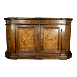 Contemporary 18th Century Style Italian Bombata Radica Handcrafted Italian Walnut Credenza - in Stock