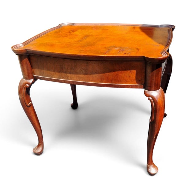 Wood Exquisite Vintage Hekman Furniture Accent Tables With Rich Burled Wood, Elegant French Cabriole Legs & Scalloped Edges For Sale - Image 7 of 12