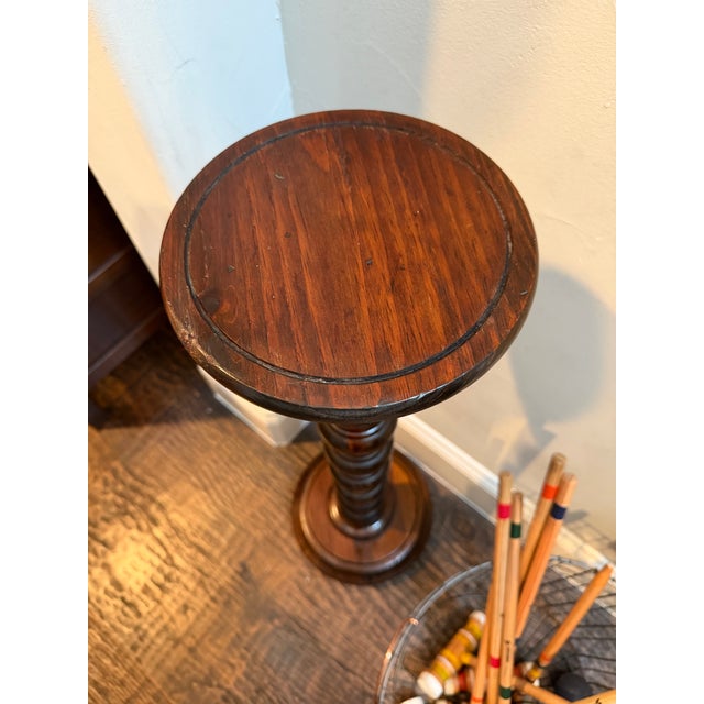 Brown Vintage Monumental Bobbin-Turned Wood Display Pedestal or Plant Stand, 37.5” For Sale - Image 8 of 18
