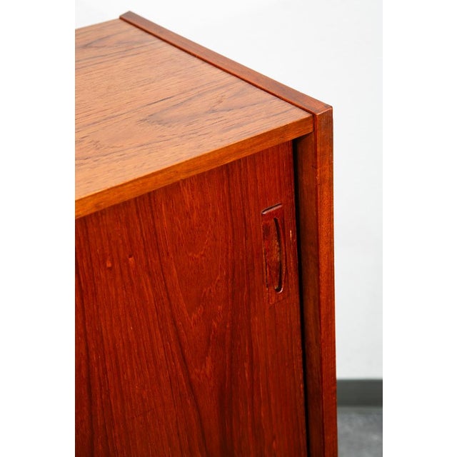 Mid Century Danish Cabinet Highboy Solid Teak Denmark Drawer Sliding Doors Shelf For Sale - Image 10 of 12