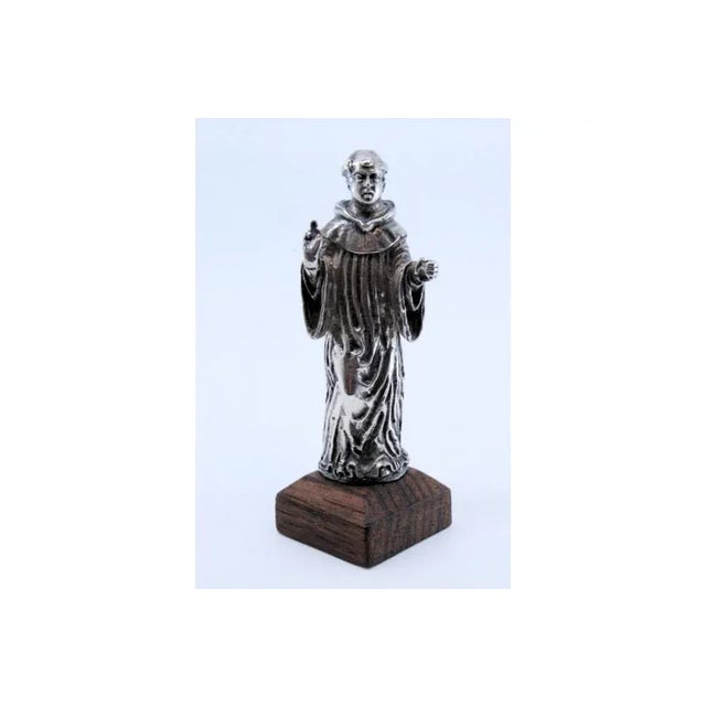 Silver Statuette of Saint Anthony with Wooden Base For Sale - Image 9 of 10