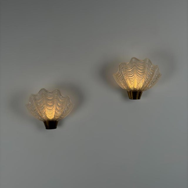 Coquille Wall Lights in Brass and Glass from Asea, Sweden, 1940s, Set of 2 For Sale - Image 9 of 18