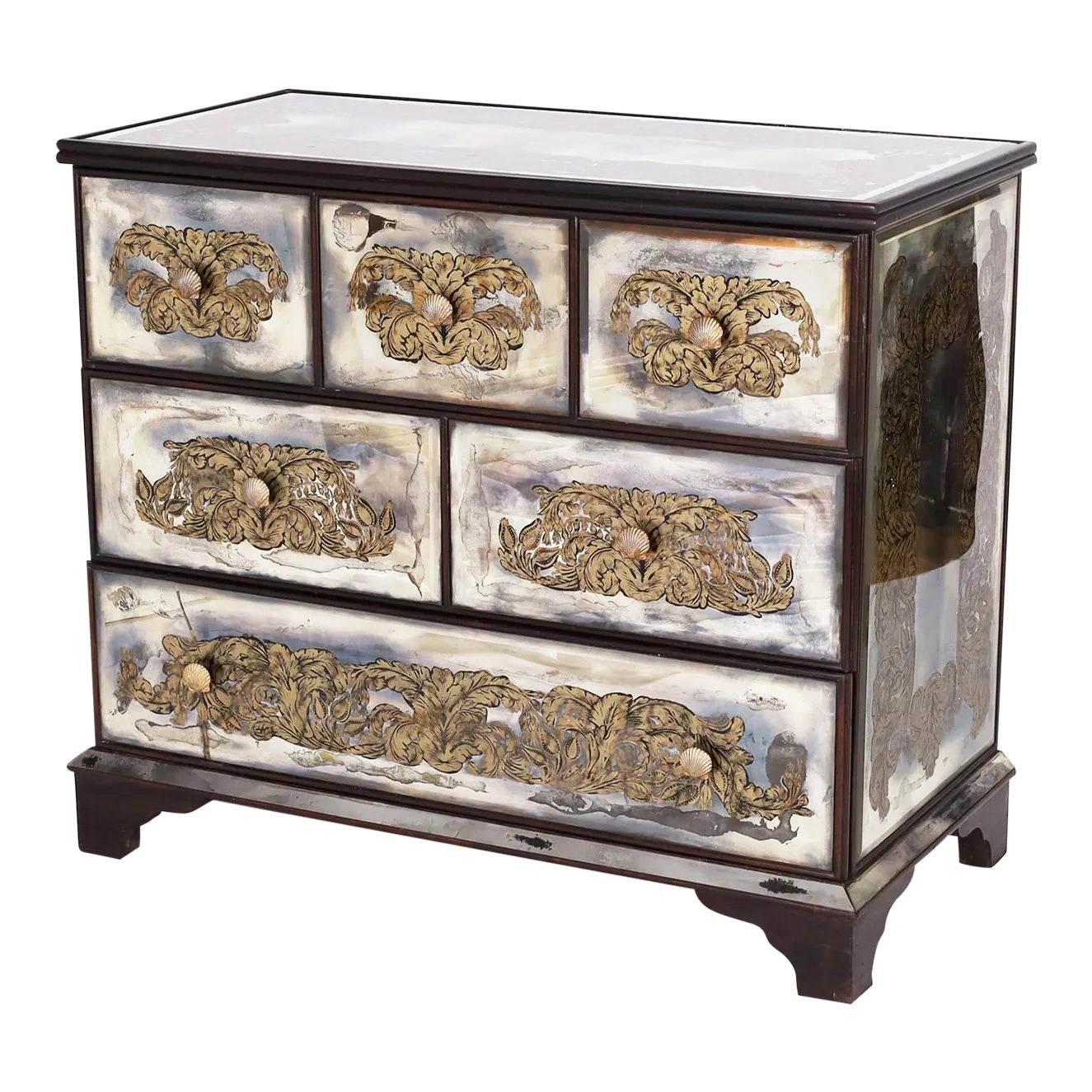 Italian Reverse Painted Mirrored Chest of Drawers | Chairish
