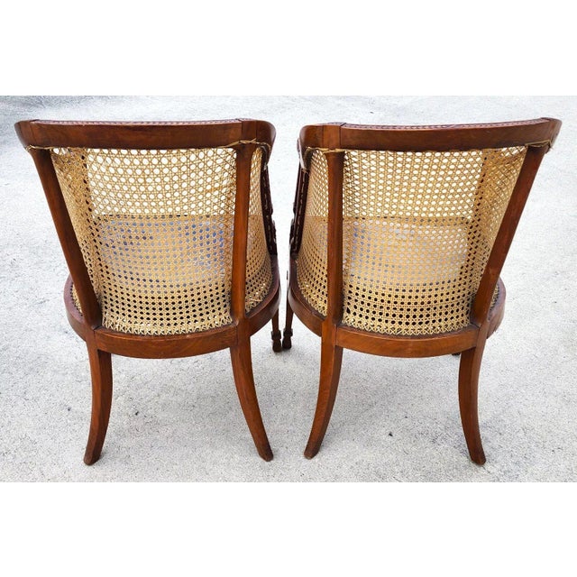 Early 20th Century Antique Regency Caned Chairs Walnut Bergere Pair For Sale - Image 5 of 12