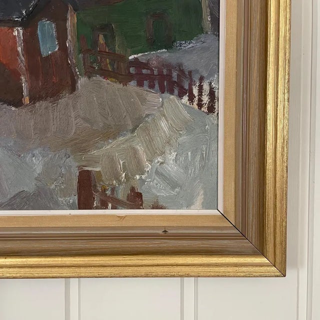1950s Mid-Century Swedish Modernist Winter Townscape Oil Painting "Odenslund" by Bo Olsson Perman For Sale - Image 11 of 14