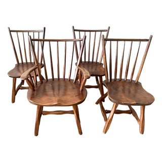 Mid 20th Century Set of 4 Rustic Solid Wood Windsor Style Dining Chairs by Hunt Furniture For Sale