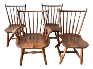 Mid 20th Century Set of 4 Rustic Solid Wood Windsor Style Dining Chairs by Hunt Furniture