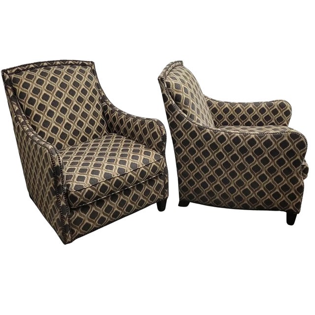 Bernhardt Pair of Modern Bernhardt Portfolio Transitional Upholstered Club Chairs With Nailhead Trim For Sale - Image 4 of 11