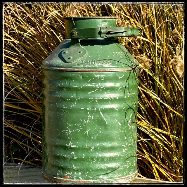 Authentic 5-gallon service station measure can. Property of Standard Oil Co. of California. Features deeply embossed...