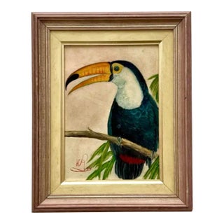 Vintage Boho Toucan Painting For Sale
