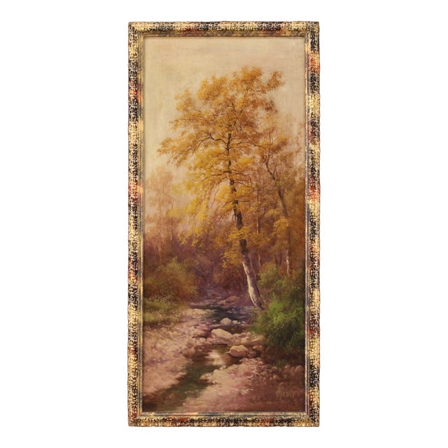 H. Marko, Wooded View with River, 19th Century, Oil Painting on Canvas, Framed For Sale