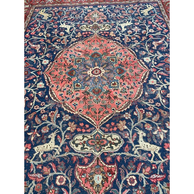 Persian The Chase Arabesque Hunting Scene Antique Persian Tabriz Rug ~ 9 X 10.9 For Sale - Image 3 of 3