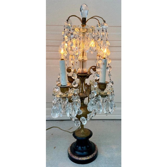 French Antique Girandole Candelabra Crystal Chandelier Table Lamps - a Pair For Sale - Image 9 of 18