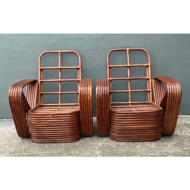 Wood Vintage Paul Frankl Six Strand Rattan Lounge Chairs - A Pair For Sale - Image 7 of 11