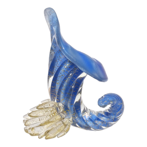 Seguso Murano Vintage 1950s Gold Flecks Opalescent Blue Italian Art Glass Cornucopia Sculptural Vase