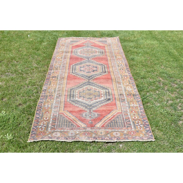 4x8.3 Ft Vintage Turkish Handmade Area Rug Muted Geometric Design Wool Rug Traditional Tribal