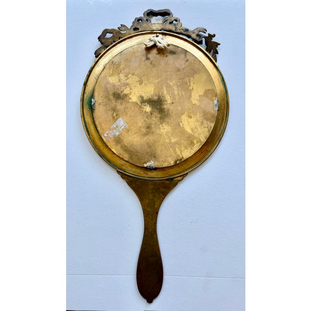 Metal Stunning Large Antique French Champleve Brass Hand/Wall Mirror 19th Century 8x15.5” For Sale - Image 7 of 10
