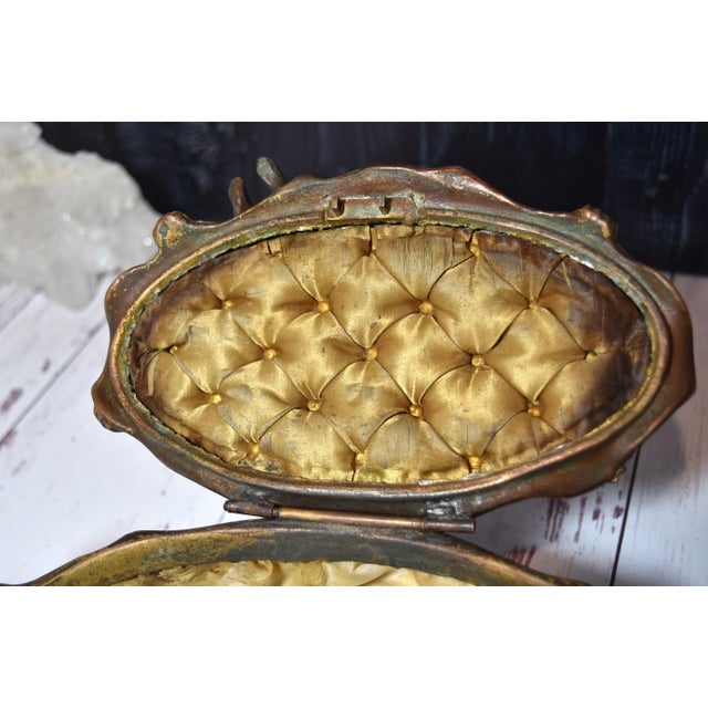 Antique Art Nouveau Metal Dresser Box Casket Lady on Bear Skin Rug For Sale - Image 17 of 18