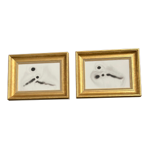 Contemporary 2 Original Abstract Ink Paintings Chunky Gold Frames-a Pair