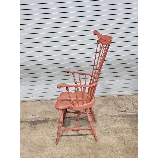 Red Primitive Fan Back Windsor Arm Chair Bench Made New York Artisian For Sale - Image 8 of 10