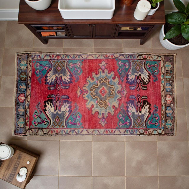 Hollywood Regency Hand Knotted Door Mat, Entryway Rug, Bath Mat, Kitchen Decor, Small Rug, Turkish Rug - 1′7″ × 3′ For Sale - Image 3 of 15