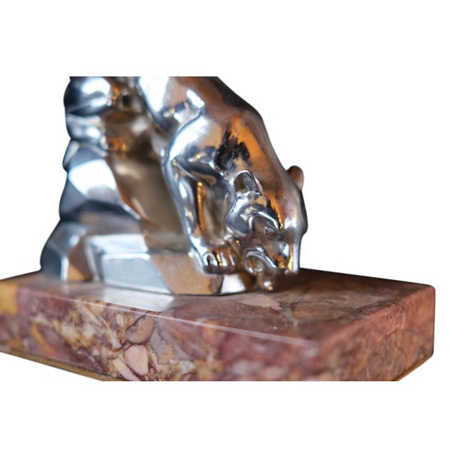 Art Deco Red Marble Polychromed Bookends with Drinking Panthers, France, 1930s, Set of 2 For Sale - Image 4 of 8