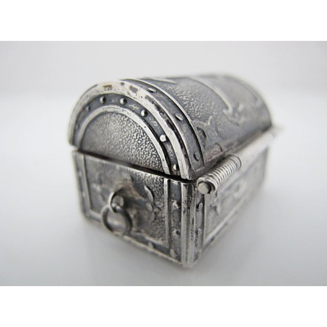 Gothic Miniature Mexico Sterling Silver Wedding Treasure Chest Trinket Box For Sale - Image 3 of 11