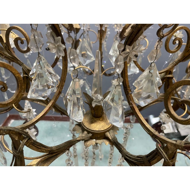 Large Florentine Tole Chandelier with Murano Glass Flowers, Italy, 1950s For Sale - Image 15 of 18