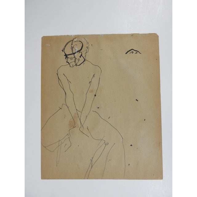Mid 20th Century Expressionist Study White Black Tan Male Drawing For Sale - Image 4 of 4