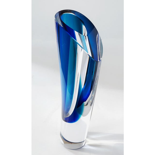 Goran Warff Kosta Boda Saraband Heavy Crystal Vase/Art Sculpture Blue and Teal 11" Tall 5.3 LBS For Sale - Image 18 of 18