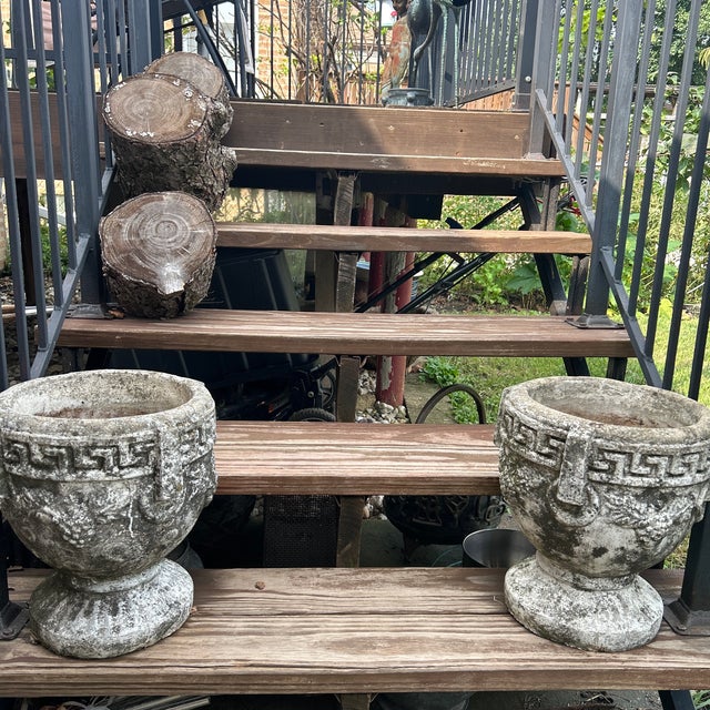 A Pair of Carden Planters With Vintage Greek Key and Grapevine Motif on Pedestal Foot For Sale - Image 11 of 12