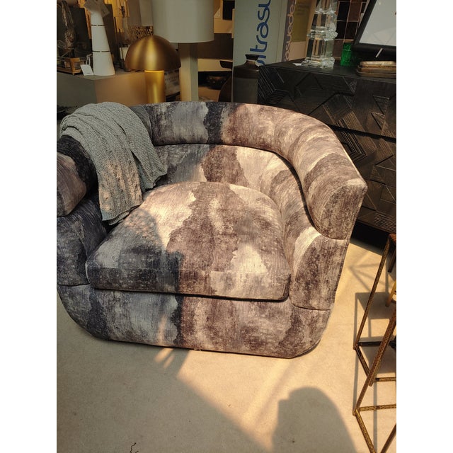 Interlude Home Channeled Chiaroscuro Swivel Lounge Chair For Sale - Image 4 of 4