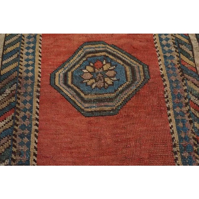 Tribal 1930s Burnt Orange Geometric Antique Caucasian Rug 3' 0'' X 4' 4'' Knotted Wool Carpet For Sale - Image 3 of 9
