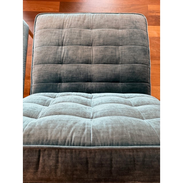 Mitchell Gold + Bob Williams Mitchell Gold + Bob Williams Major Chairs in Iridescent Aquamarine Velvet, Pair For Sale - Image 4 of 7