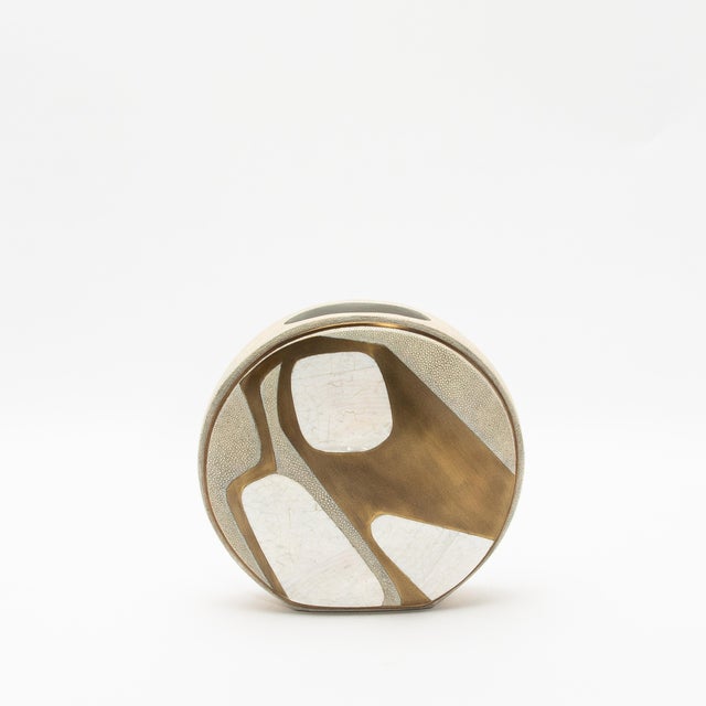 Modern Modern Vase in Shagreen With Mother of Pearl and Brass Details by R&y Augousti For Sale - Image 3 of 11