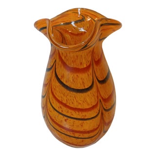 Mid 20th Century Murano Style Cased Art Glass Tiger Stripe Fenicio Vase - 10.5" Tall For Sale
