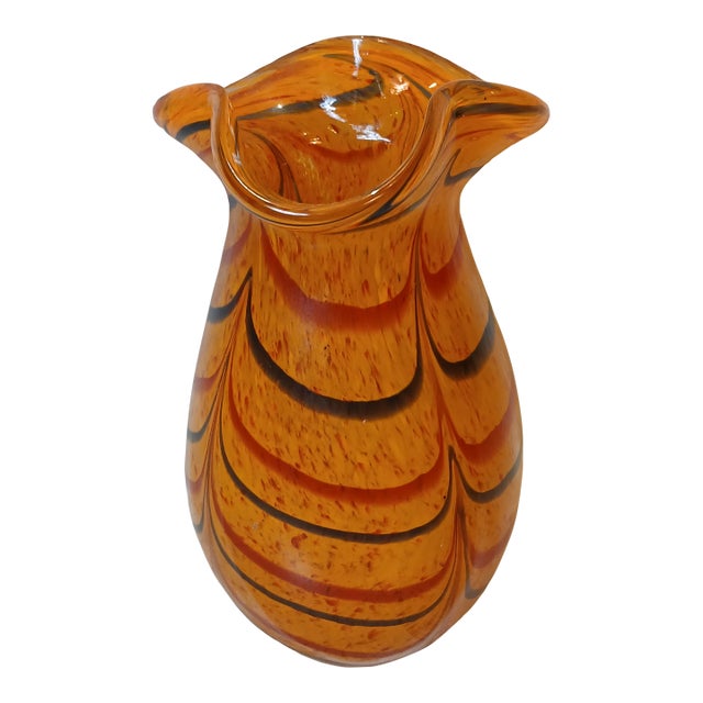 Mid 20th Century Murano Style Cased Art Glass Tiger Stripe Fenicio Vase - 10.5" Tall For Sale